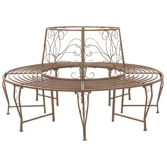 vidaXL Tree Bench 8-Seater Ø 160 x 89 cm Steel Antique Brown Round - 31590