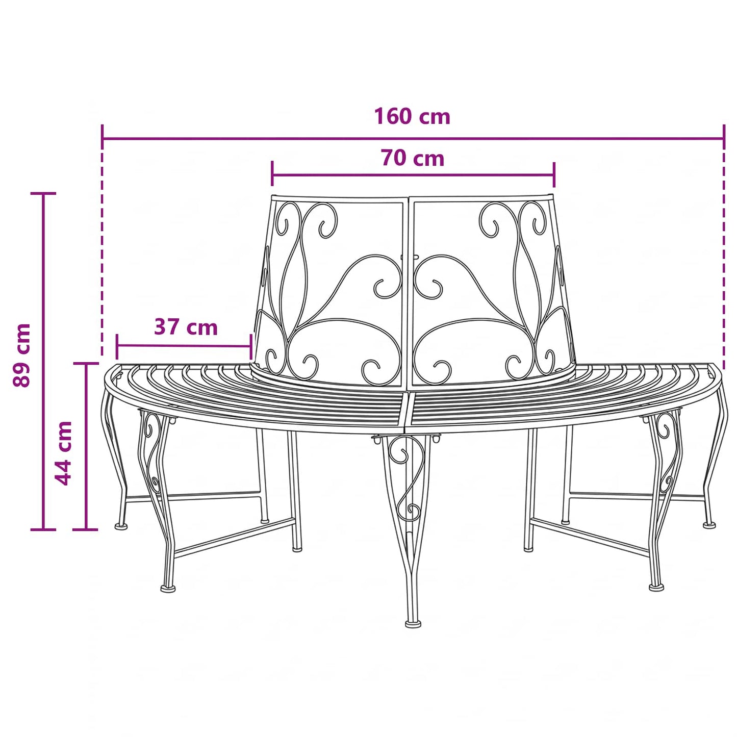 vidaXL Tree Bench 4-Seater 160 x 80 x 89 cm Steel Antique Brown - 31591