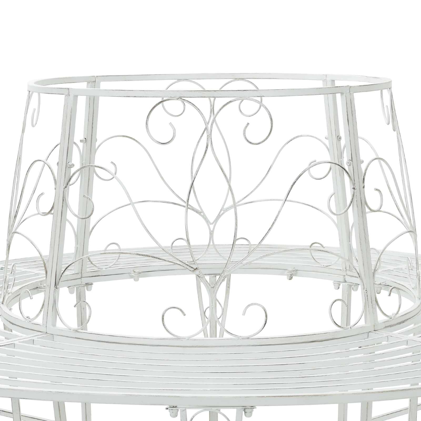 vidaXL Tree Bench 8-Seater Ø 160 x 89 cm Steel Antique White Round - 31594