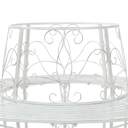 vidaXL Tree Bench 8-Seater Ø 160 x 89 cm Steel Antique White Round - 31594