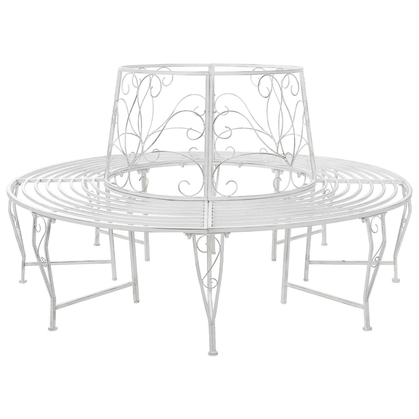 vidaXL Tree Bench 8-Seater Ø 160 x 89 cm Steel Antique White Round - 31594