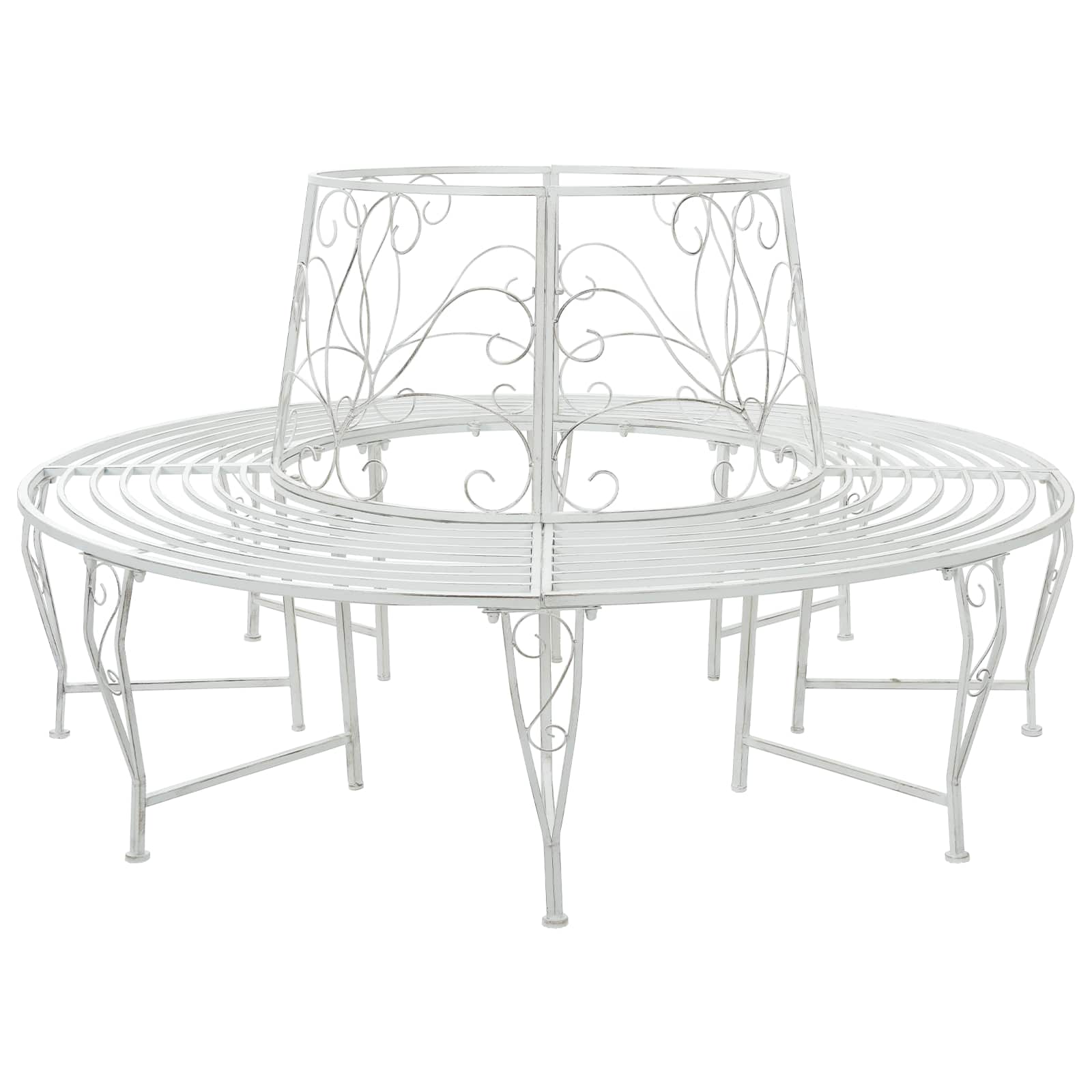 vidaXL Tree Bench 8-Seater Ø 160 x 89 cm Steel Antique White Round - 31594