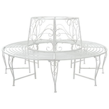 vidaXL Tree Bench 8-Seater Ø 160 x 89 cm Steel Antique White Round - 31594