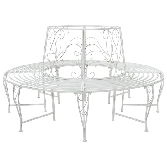 vidaXL Tree Bench 8-Seater Ø 160 x 89 cm Steel Antique White Round - 31594