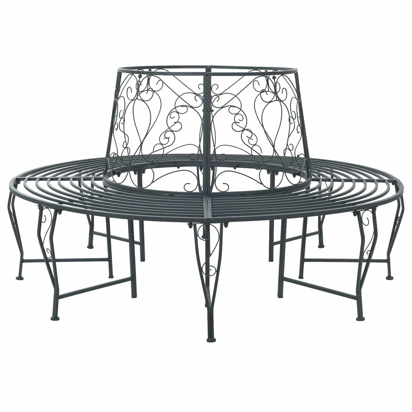vidaXL Tree Bench 8-Seater Ø 160 x 89 cm Steel Silver Grey Round - 31602