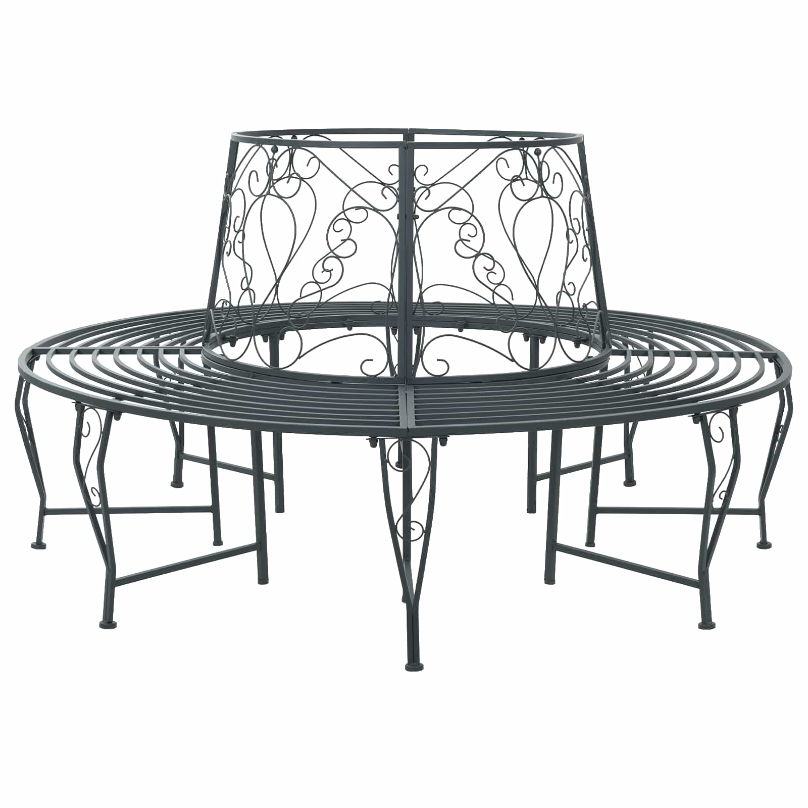 vidaXL Tree Bench 8-Seater Ø 160 x 89 cm Steel Silver Grey Round - 31602