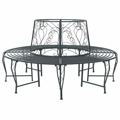 vidaXL Tree Bench 8-Seater Ø 160 x 89 cm Steel Silver Grey Round - 31602