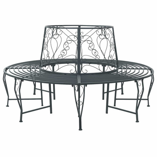 vidaXL Tree Bench 8-Seater Ø 160 x 89 cm Steel Silver Grey Round - 31602