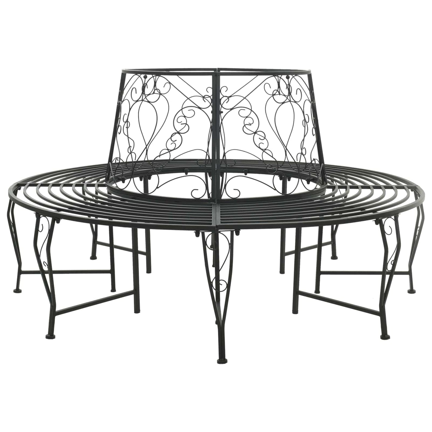 vidaXL Tree Bench 8-Seater Ø 160 x 89 cm Steel Black Round - 31613