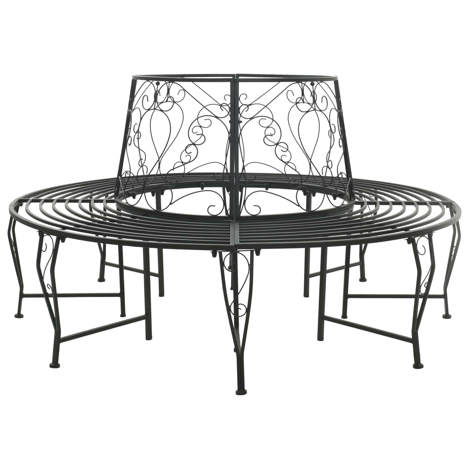 vidaXL Tree Bench 8-Seater Ø 160 x 89 cm Steel Black Round - 31613