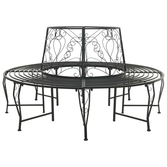 vidaXL Tree Bench 8-Seater Ø 160 x 89 cm Steel Black Round - 31613
