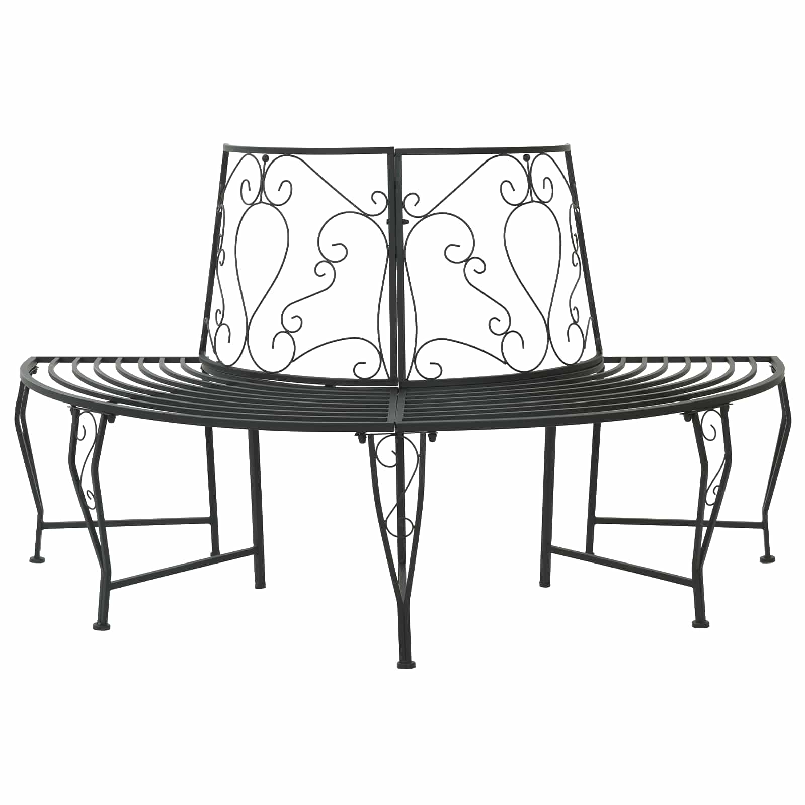 vidaXL Tree Bench 4-Seater 160 x 80 x 89 cm Steel Black Half-round - 31617