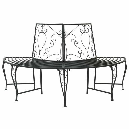 vidaXL Tree Bench 4-Seater 160 x 80 x 89 cm Steel Black Half-round - 31617