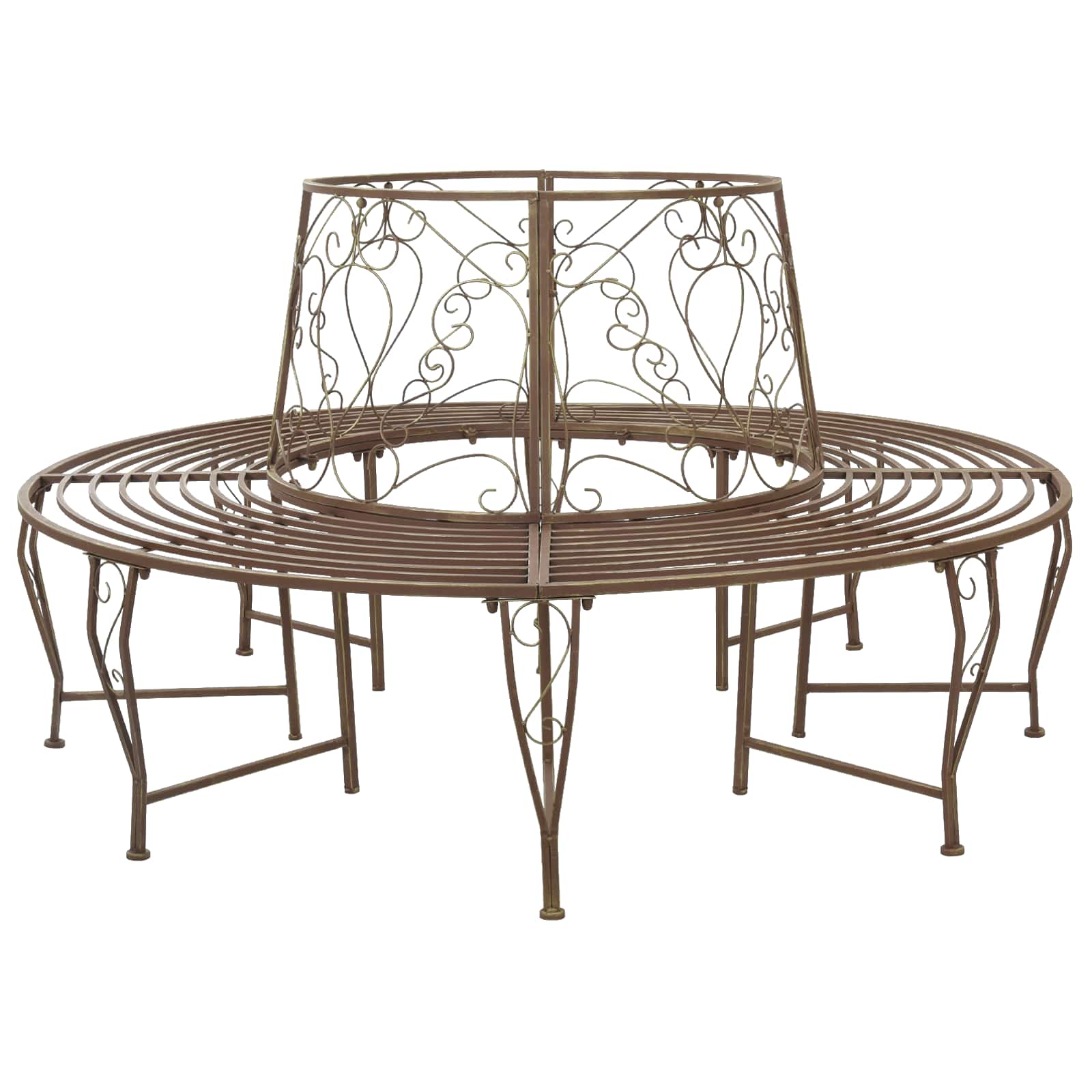 vidaXL Tree Bench 8-Seater Ø 160 x 89 cm Steel Antique Brown Round - 31618
