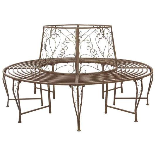 vidaXL Tree Bench 8-Seater Ø 160 x 89 cm Steel Antique Brown Round - 31618