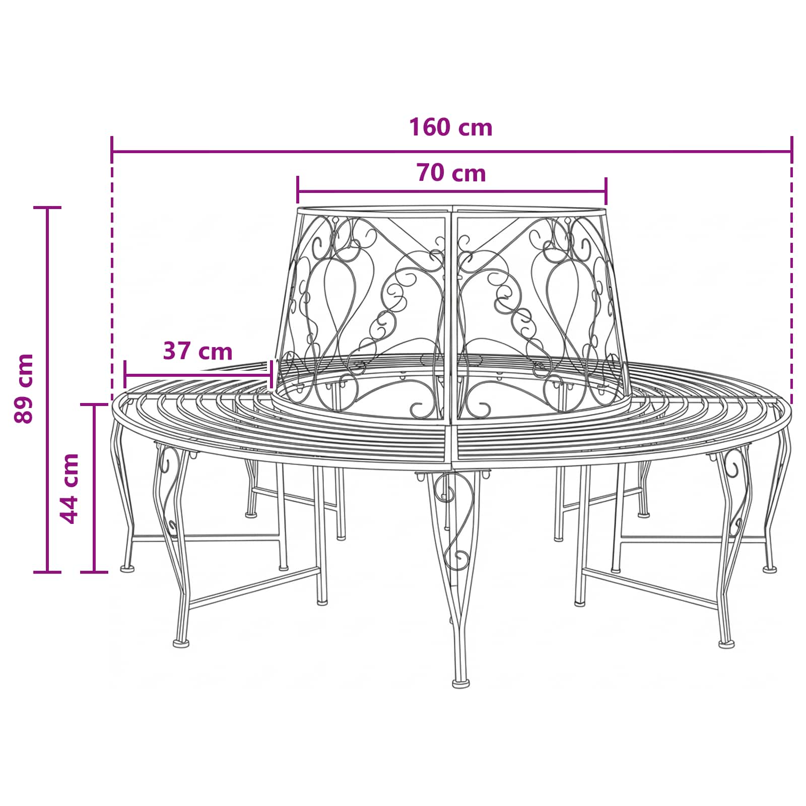 vidaXL Tree Bench 8-Seater Ø 160 x 89 cm Steel Antique Brown Round - 31618