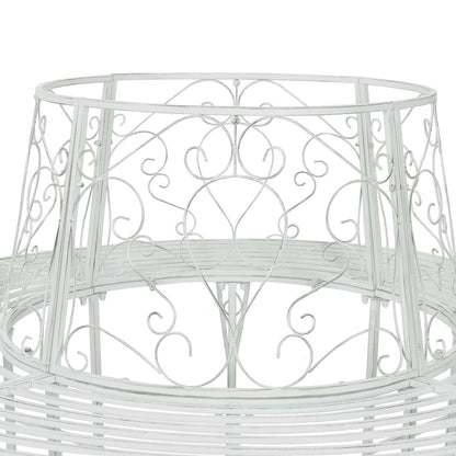 vidaXL Tree Bench 8-Seater Ø 160 x 89 cm Steel Antique White Round - 31623