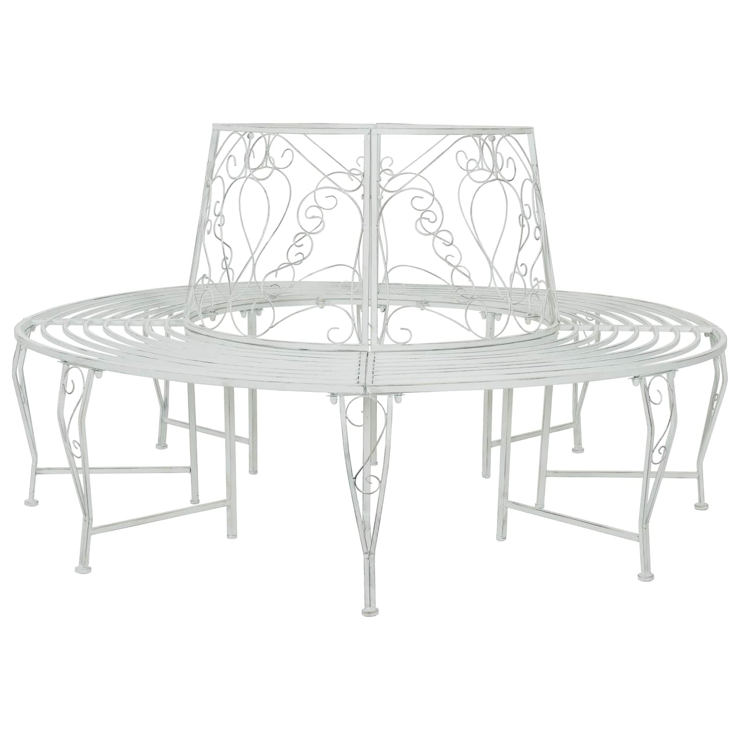 vidaXL Tree Bench 8-Seater Ø 160 x 89 cm Steel Antique White Round - 31623