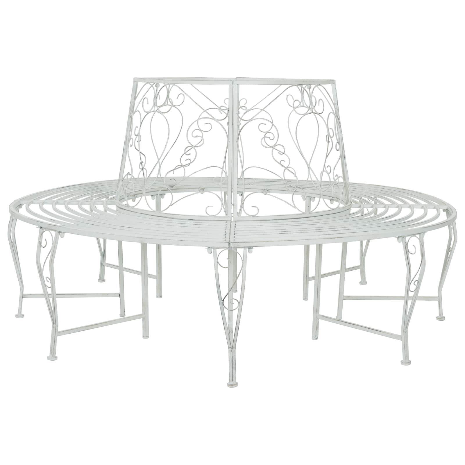 vidaXL Tree Bench 8-Seater Ø 160 x 89 cm Steel Antique White Round - 31623