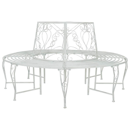 vidaXL Tree Bench 8-Seater Ø 160 x 89 cm Steel Antique White Round - 31623
