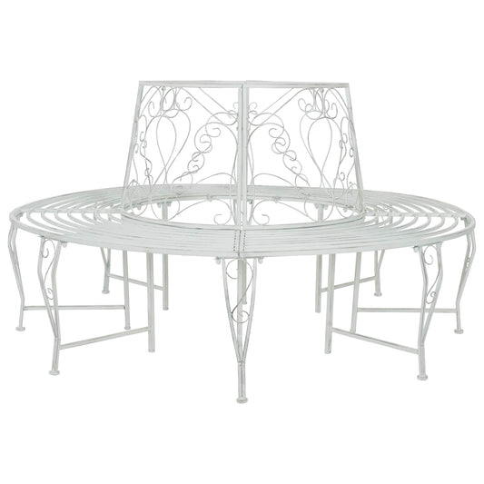 vidaXL Tree Bench 8-Seater Ø 160 x 89 cm Steel Antique White Round - 31623