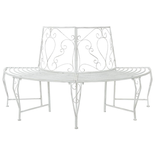 vidaXL Tree Bench 4-Seater 160 x 80 x 89 cm Steel Antique White - 31626