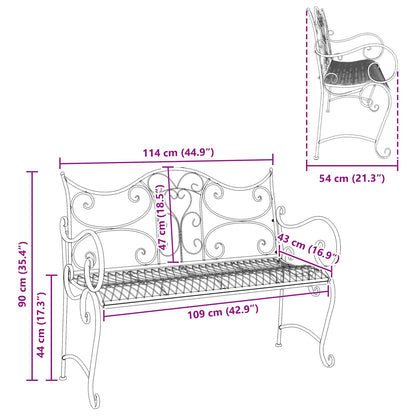 vidaXL Garden Bench 2-Seater 114 x 56.5 x 90 cm Steel Black