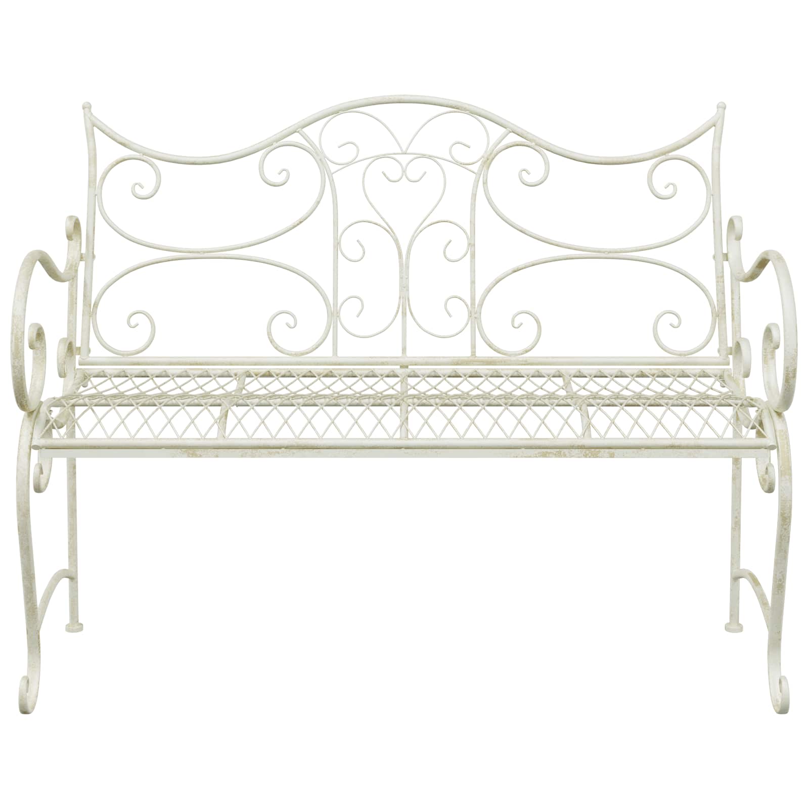 vidaXL Garden Bench 2-Seater 114 x 56.5 x 90 cm Steel Antique White