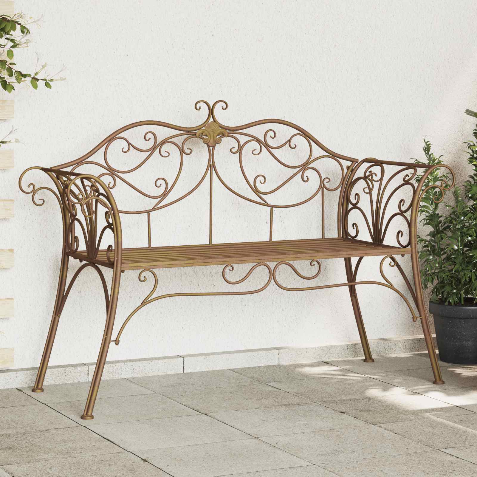 vidaXL Garden Bench 2-Seater 130 x 47 x 90 cm Steel Antique Brown