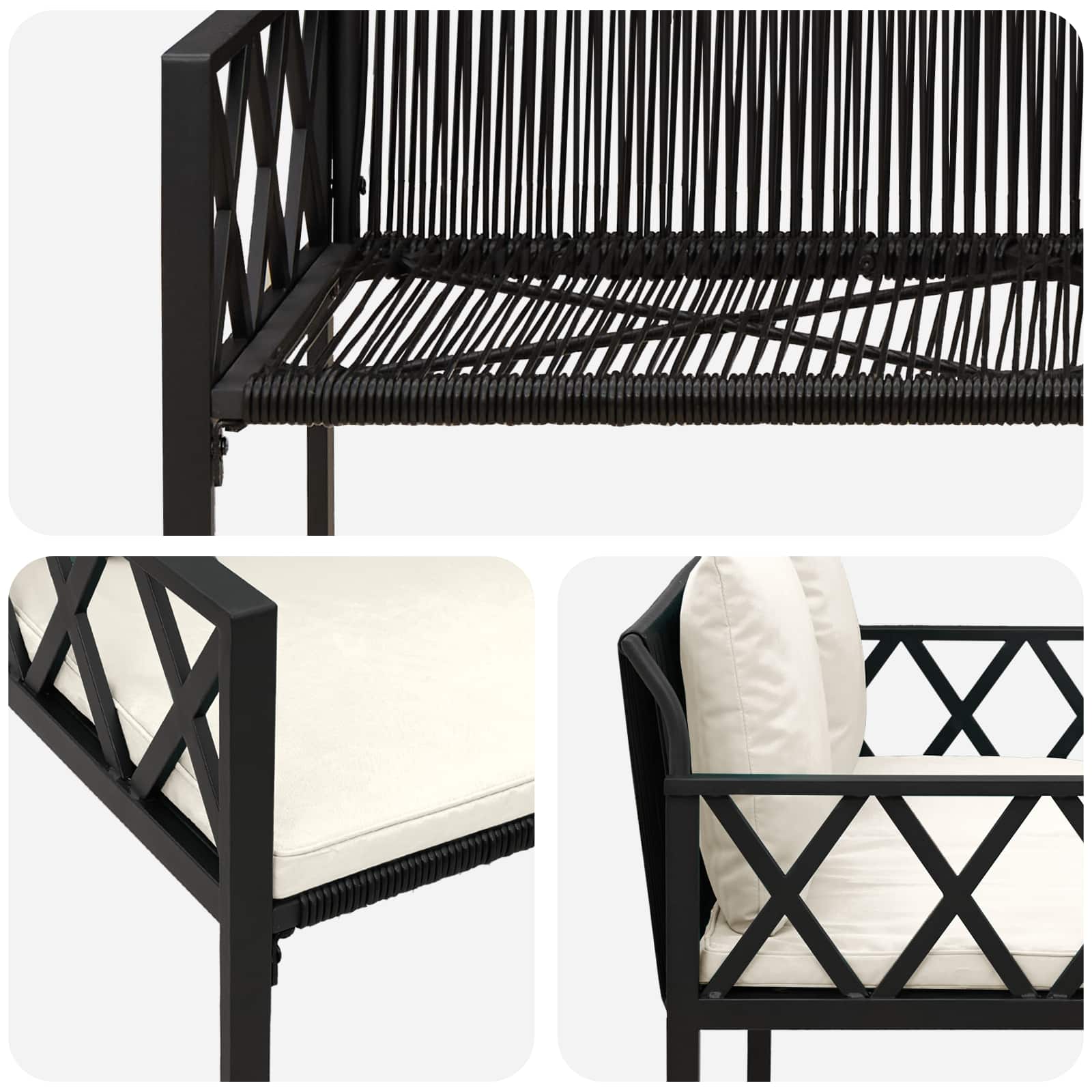 vidaXL Outdoor Benches 2 -Seater 116 x 56 x 75 cm Poly Rattan - Black