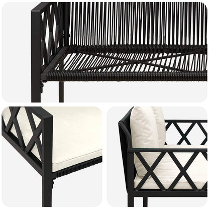 vidaXL Outdoor Benches 2 -Seater 116 x 56 x 75 cm Poly Rattan - Black