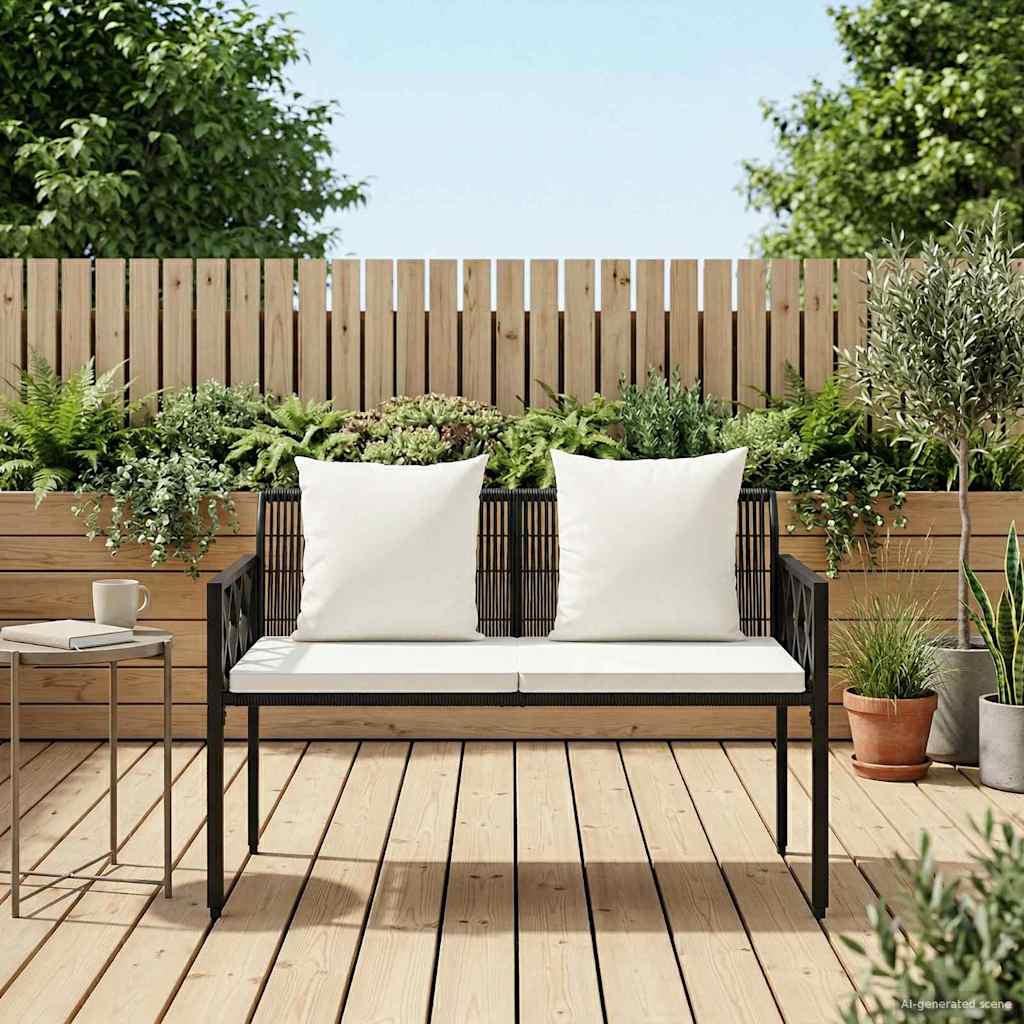 vidaXL Outdoor Benches 2 -Seater 116 x 56 x 75 cm Poly Rattan - Black