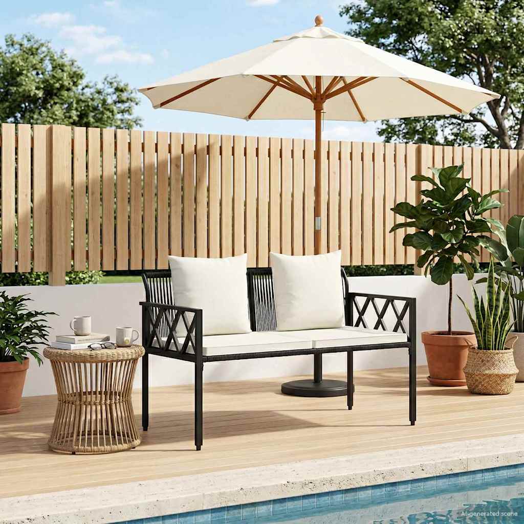 vidaXL Outdoor Benches 2 -Seater 116 x 56 x 75 cm Poly Rattan - Black