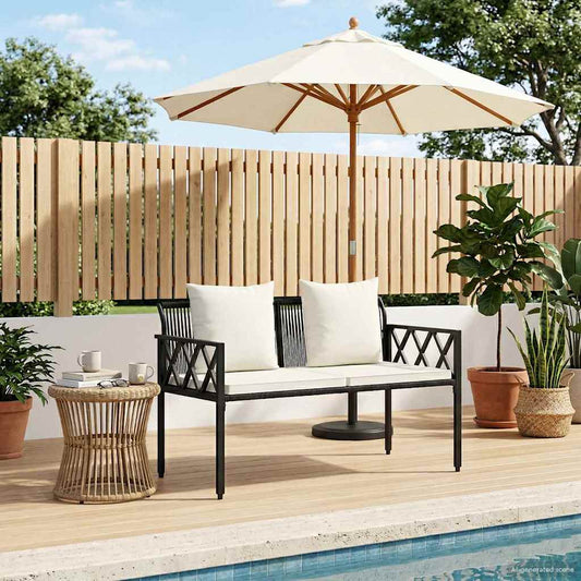 vidaXL Outdoor Benches 2 -Seater 116 x 56 x 75 cm Poly Rattan - Black