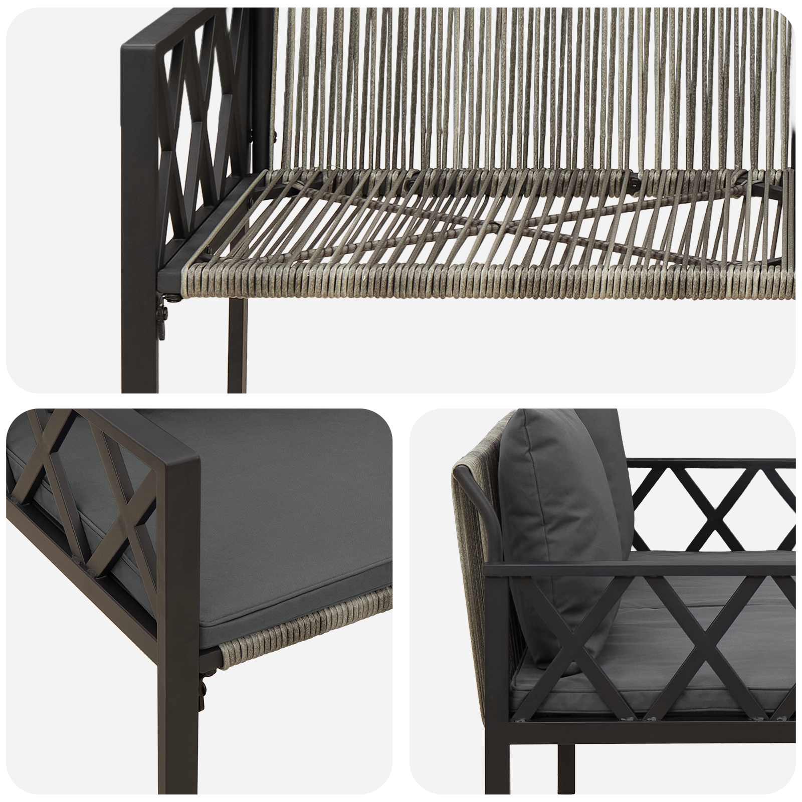 vidaXL Outdoor Benches 2 -Seater 116 x 56 x 75 cm Poly Rattan - Grey