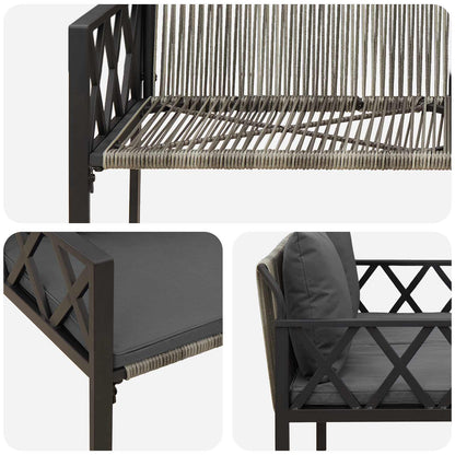 vidaXL Outdoor Benches 2 -Seater 116 x 56 x 75 cm Poly Rattan - Grey