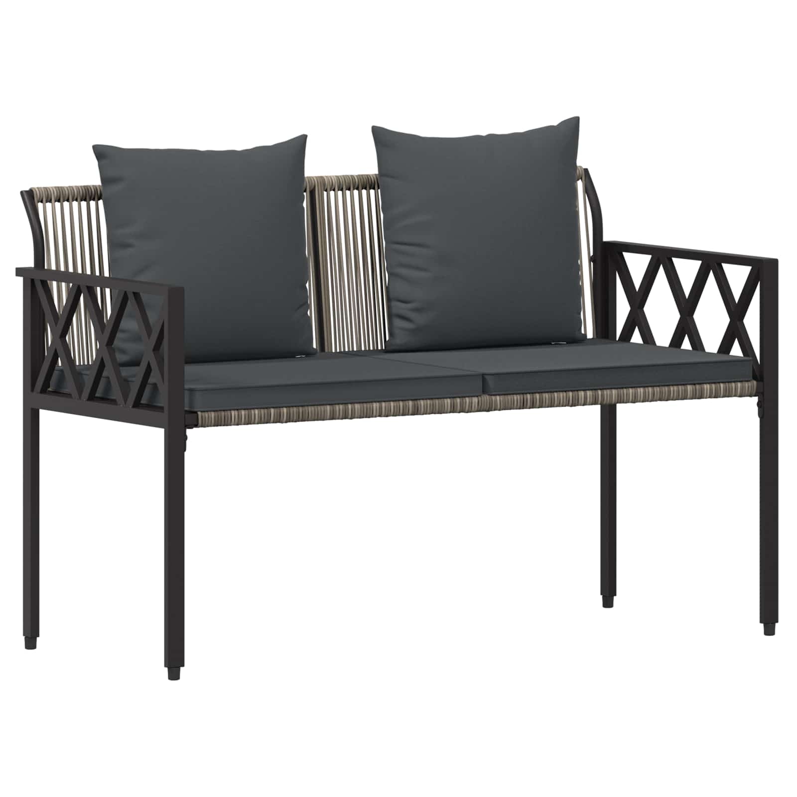 vidaXL Outdoor Benches 2 -Seater 116 x 56 x 75 cm Poly Rattan - Grey