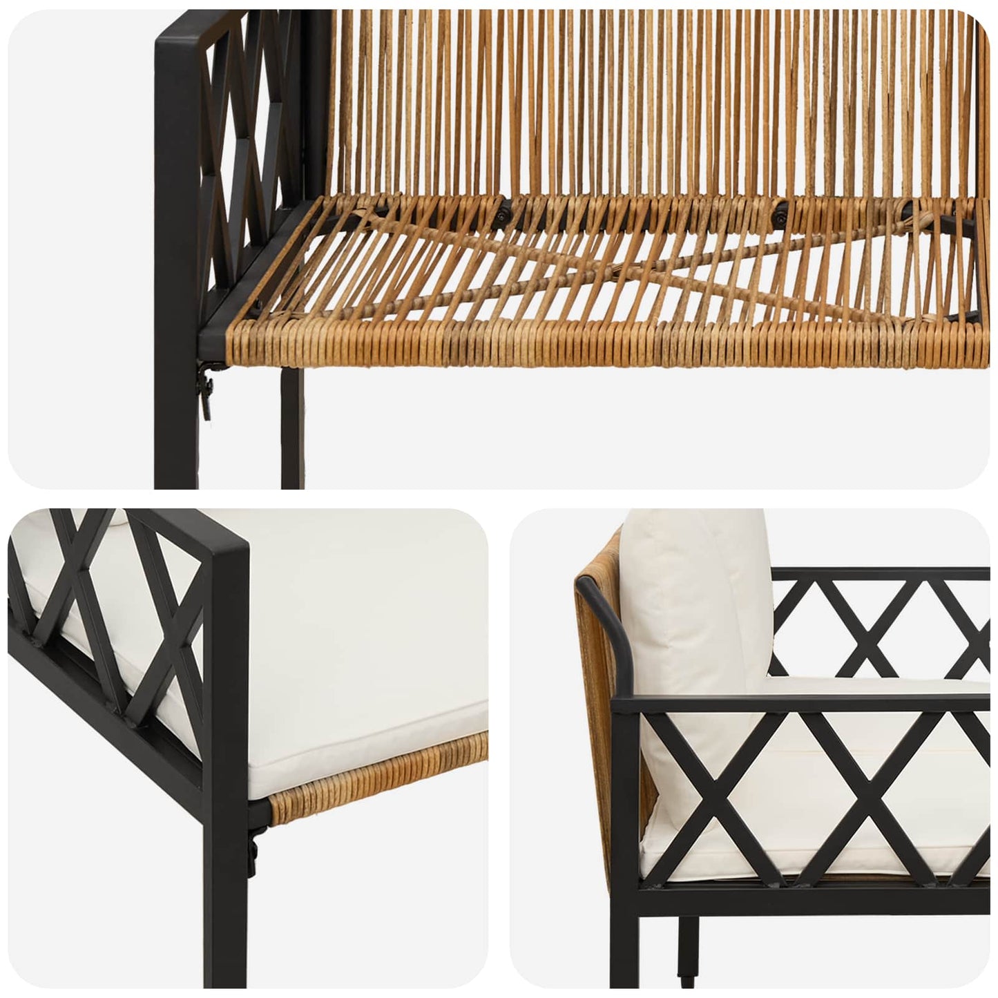 vidaXL Outdoor Benches 2 -Seater 116 x 56 x 75 cm Poly Rattan - Brown