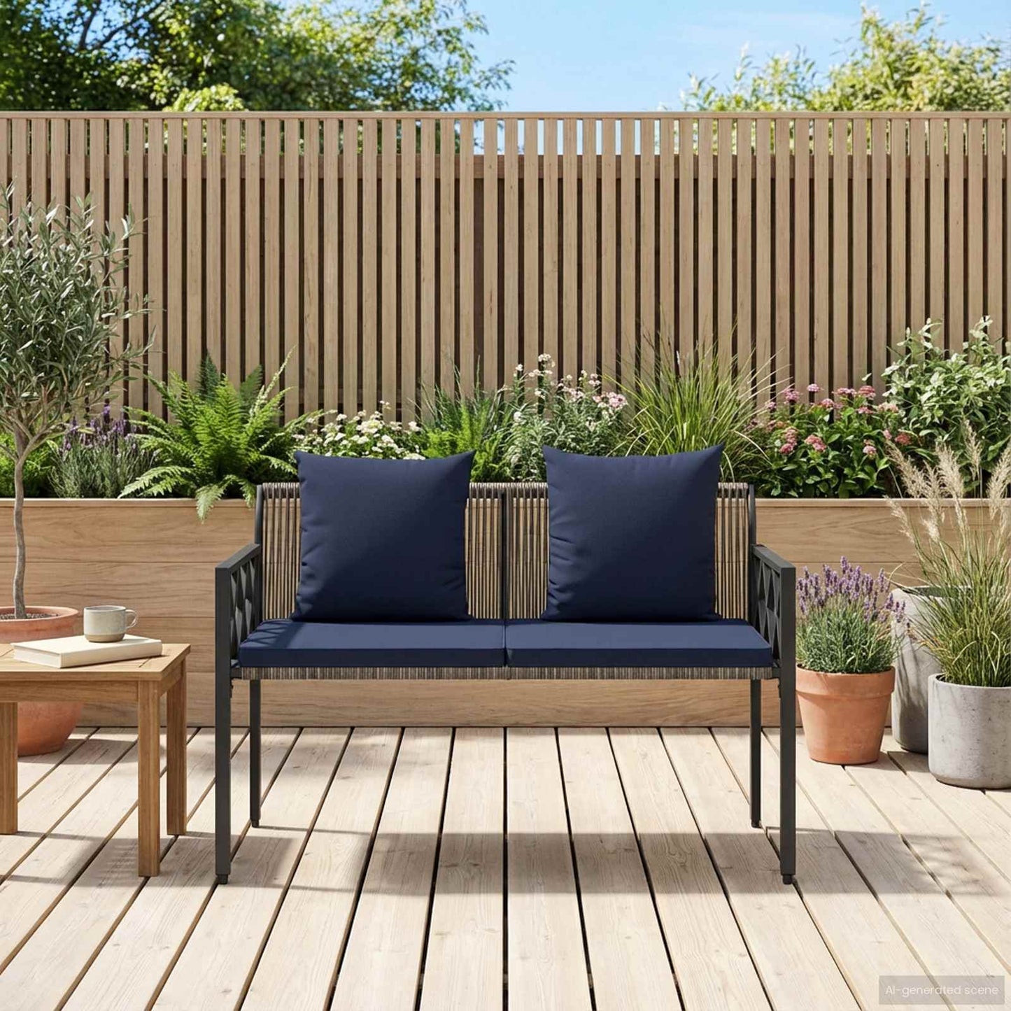 vidaXL Outdoor Benches 2 -Seater 116 x 56 x 75 cm Poly Rattan - Grey - 30876