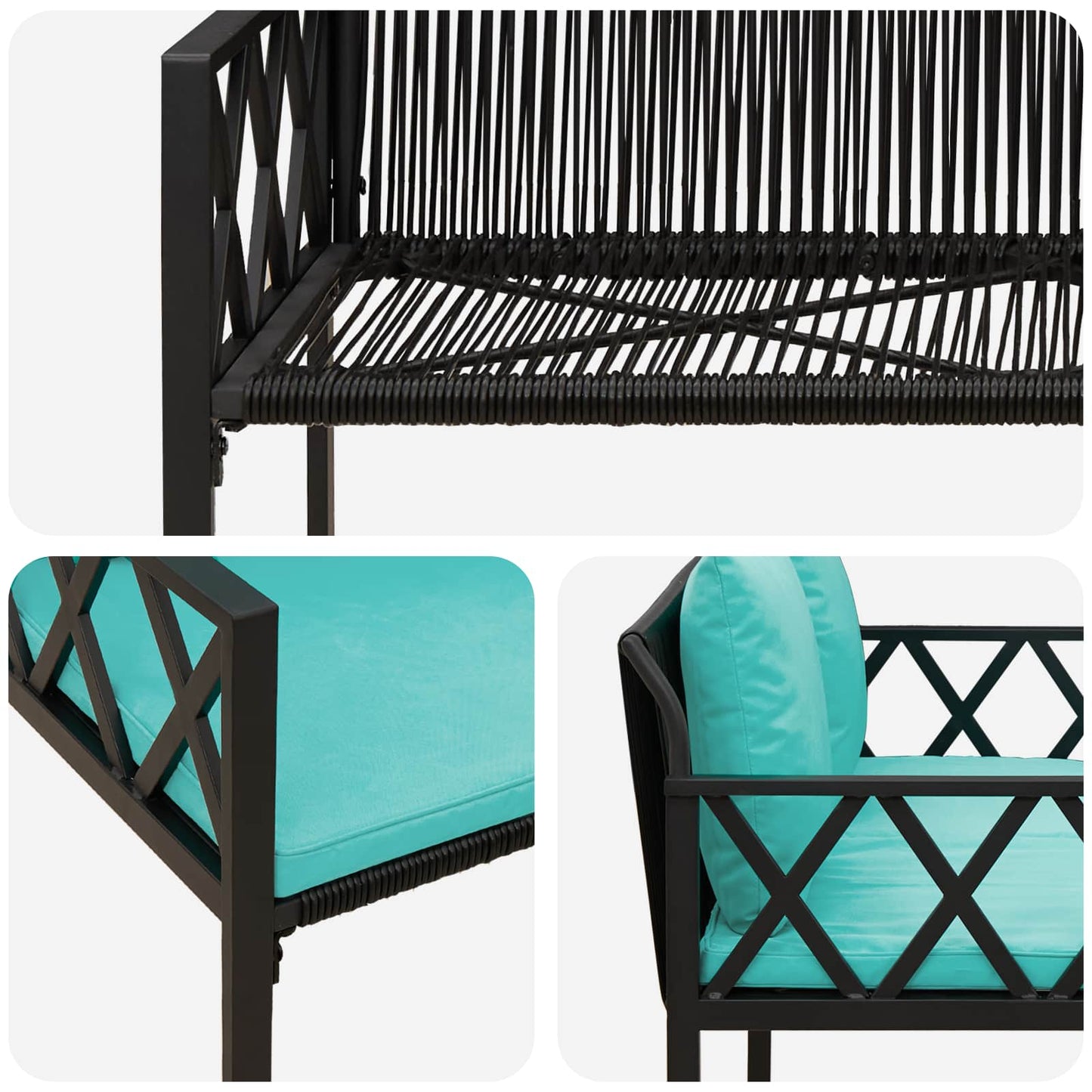 vidaXL Outdoor Benches 2 -Seater 116 x 56 x 75 cm Poly Rattan - Black - 30877