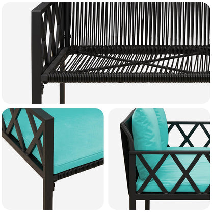 vidaXL Outdoor Benches 2 -Seater 116 x 56 x 75 cm Poly Rattan - Black - 30877
