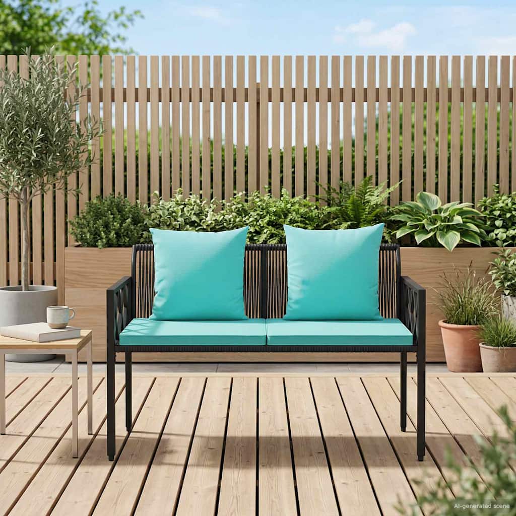 vidaXL Outdoor Benches 2 -Seater 116 x 56 x 75 cm Poly Rattan - Black - 30877