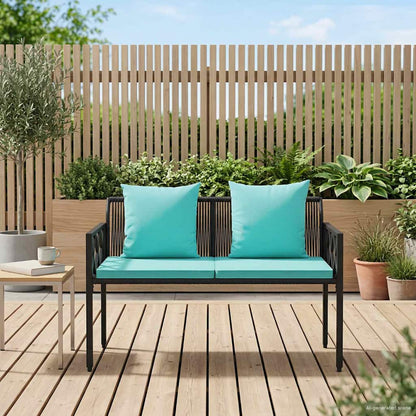 vidaXL Outdoor Benches 2 -Seater 116 x 56 x 75 cm Poly Rattan - Black - 30877