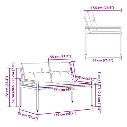 vidaXL Outdoor Bench 2 -Seater 116 x 67.5 x 72 cm Poly Rattan - Grey