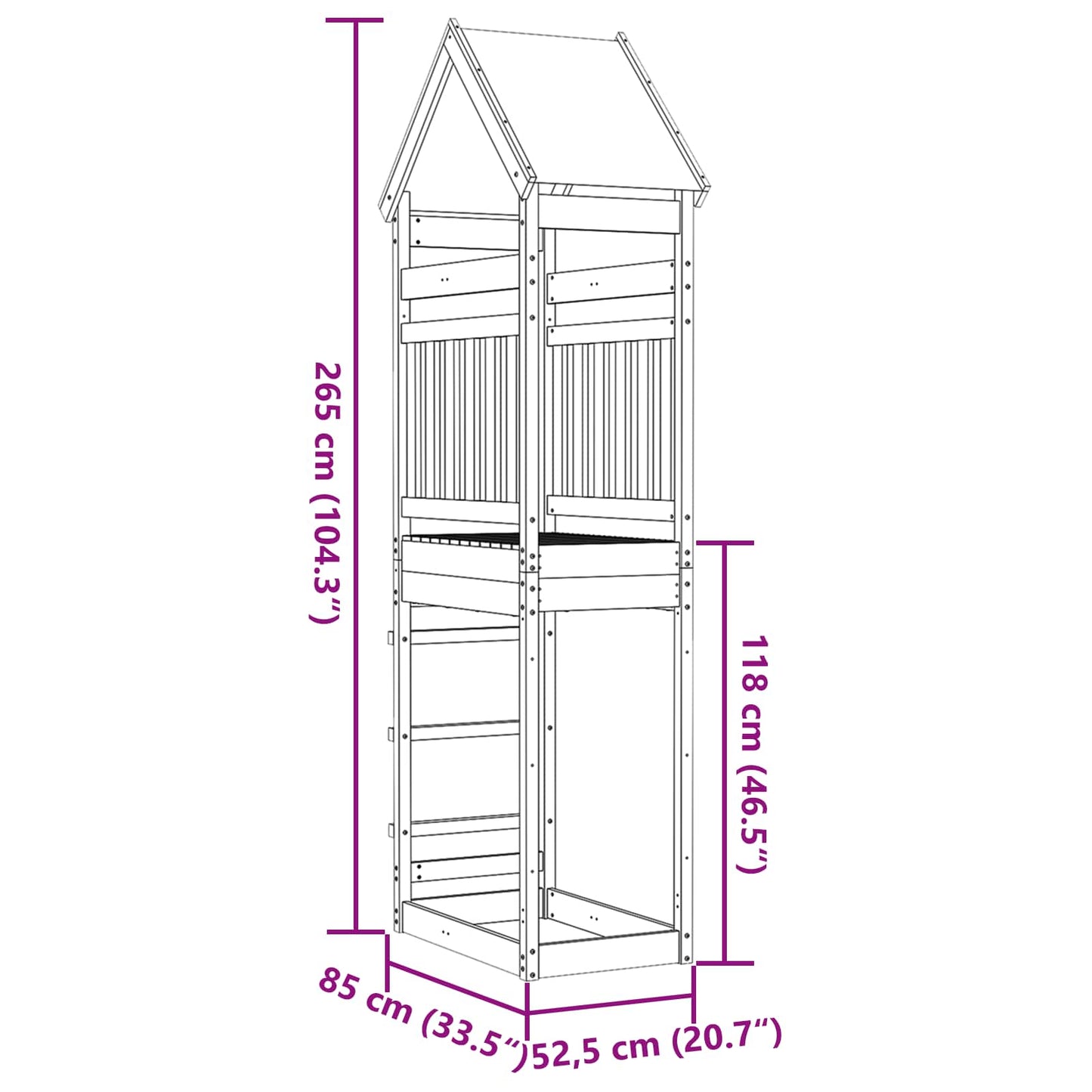 vidaXL Play Tower Brown 52.5 x 85 x 265 cm Solid Pine Wood