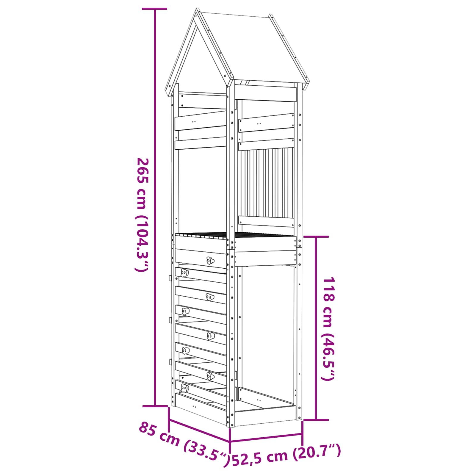 vidaXL Play Tower Brown 52.5 x 85 x 265 cm Solid Impregnated Wood