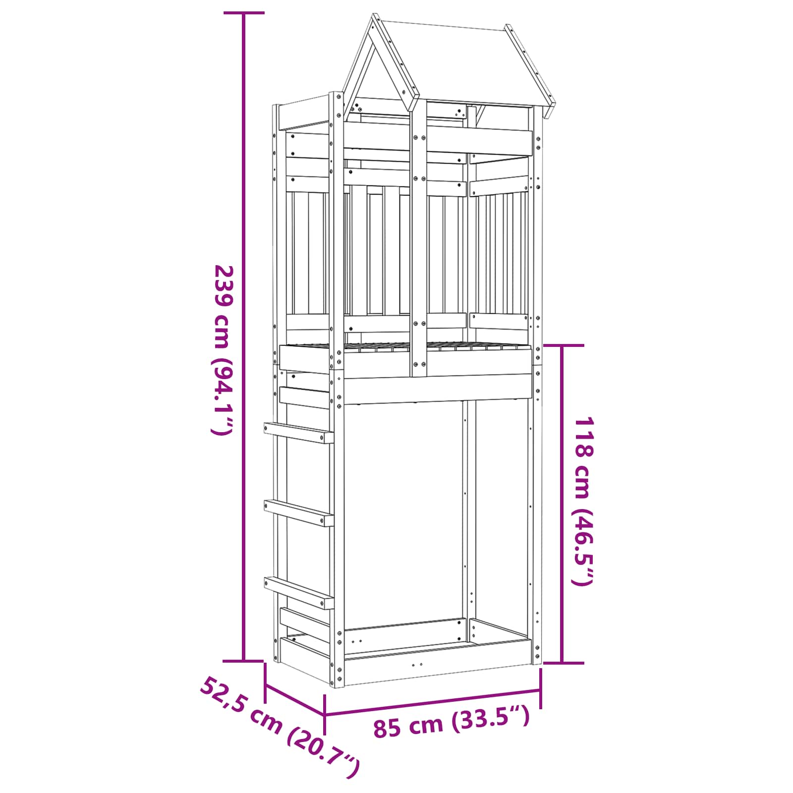 vidaXL Play Tower Brown 85 x 52.5 x 239 cm Solid Impregnated Wood