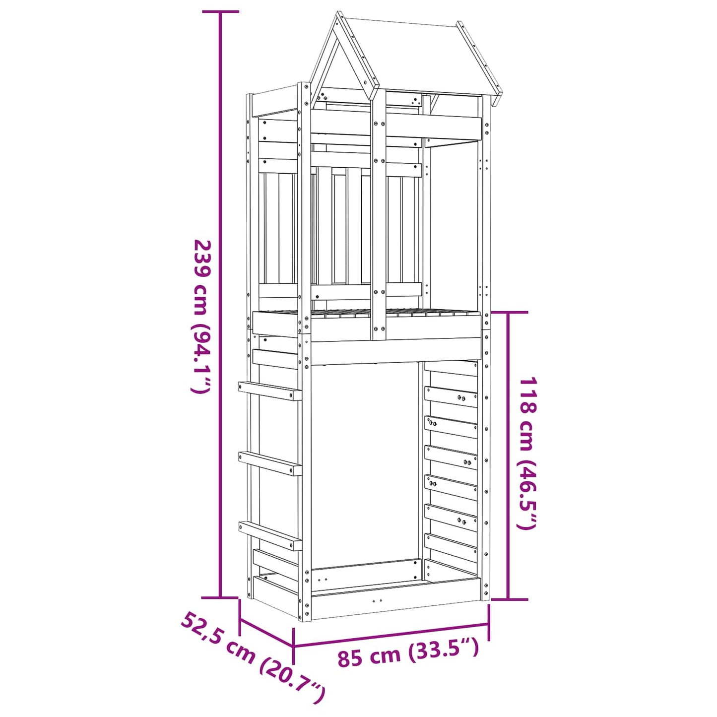 vidaXL Play Tower Brown 85 x 52.5 x 239 cm Solid Impregnated Wood - 33960