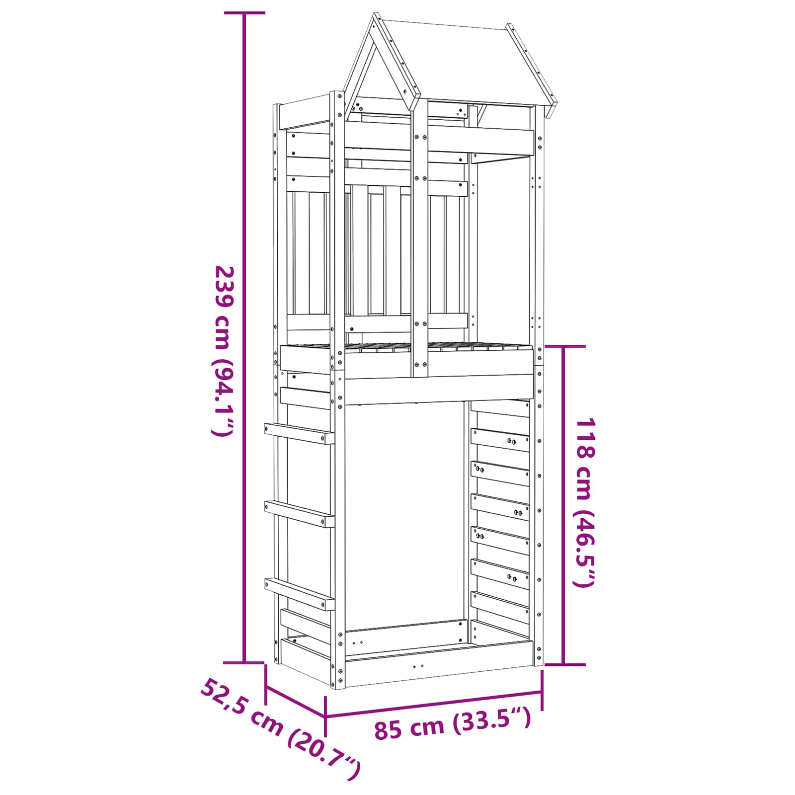 vidaXL Play Tower Brown 85 x 52.5 x 239 cm Solid Impregnated Wood - 33960
