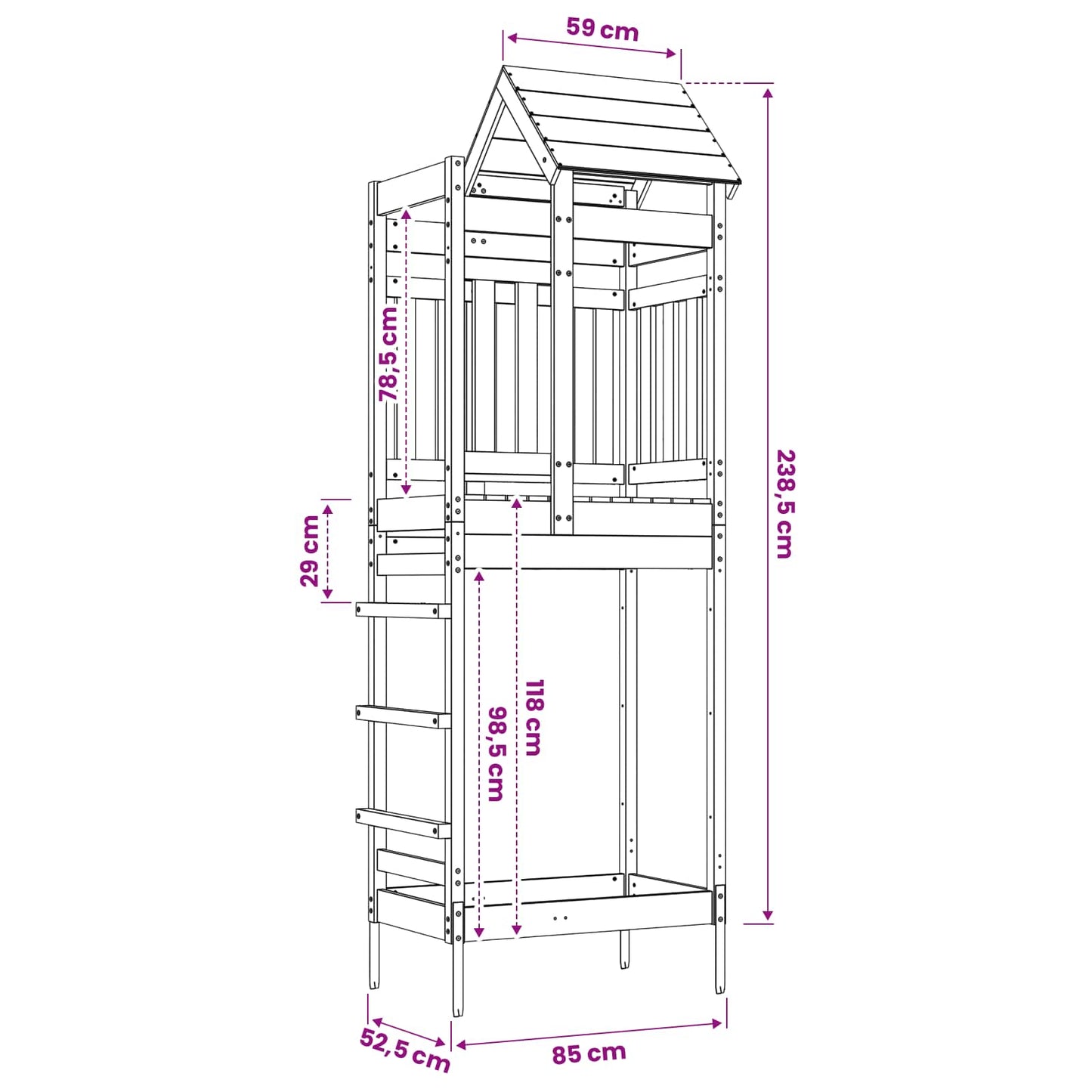 vidaXL Play Tower Brown 52.5 x 85 x 238 cm Solid Impregnated Wood